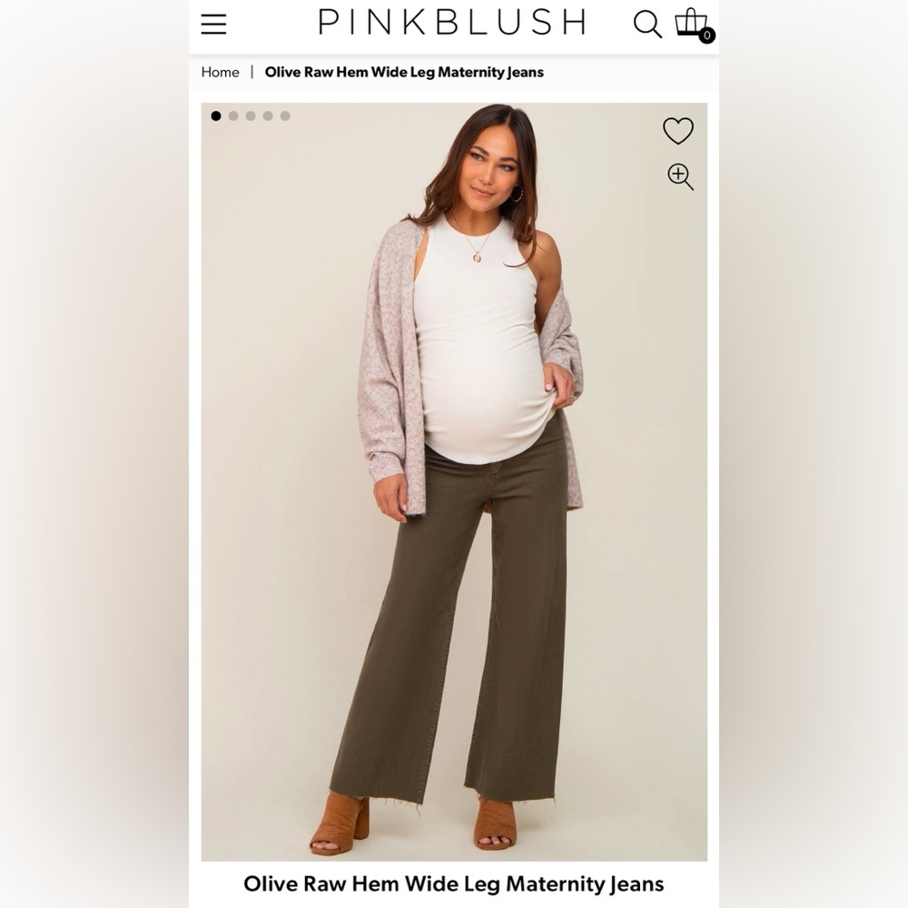 Pinkblush Olive Raw Hem Wide Leg Maternity Jeans
